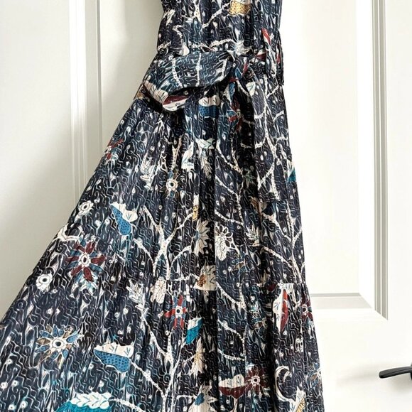 ULLA JOHNSON Mariam Floral Tie-Strap Sleeveless Midi Dress in Navy Multi Size 2 - Picture 8 of 12